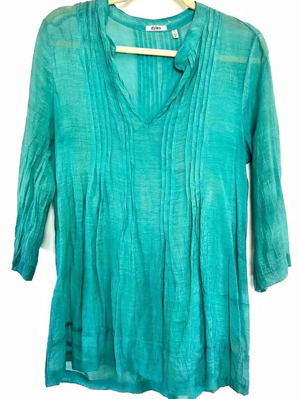 dylan Sheer Pleated Tunic in Blue Size Medium